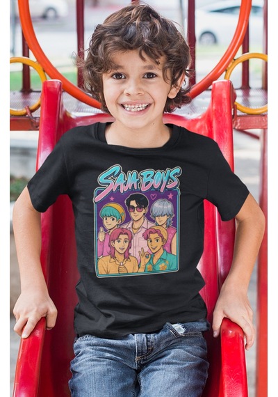 Sevbano Saja Boys Kpop Demon Hunters Müzik Grubu Baskılı Unisex Çocuk Tiş Siyah