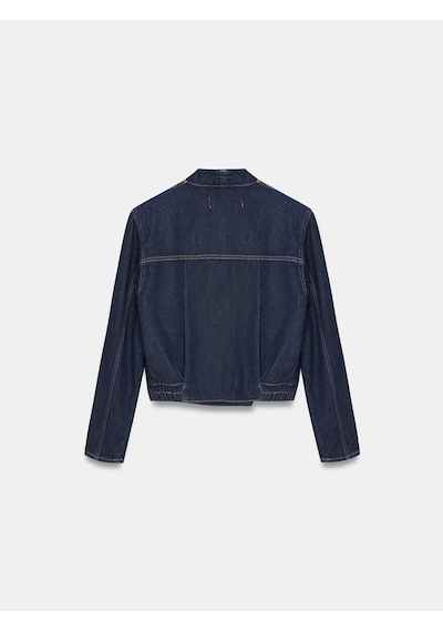 Dilvin 65401 %100 Pamuk Bomber Kot Ceket Koyu Mavi