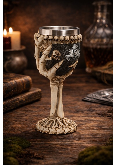 İskelet Eli Figürlü 3d Kabartmalı Çelik Kadeh Bardak Gotik Dekoratif Kupa Gri - Mint