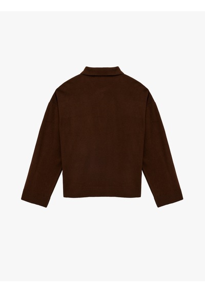 Koton Fermuarlı Polo Yaka Uzun Kollu Oversize Kazak Kahverengi 6wak90260ht Kahve