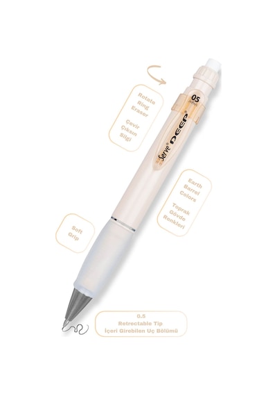 Serve Deep Versatil Kalem 05mm- Toprak Tonları - Yedekli Set Grip Ve Silgi Çok Renkli