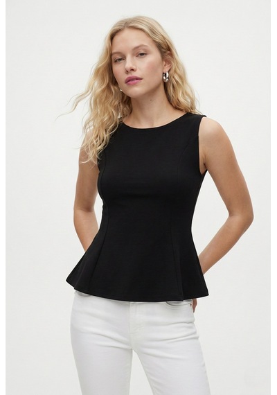 Ritnice Kadın Newly Peplum Sıfır Kol Siyah Bluz Siyah