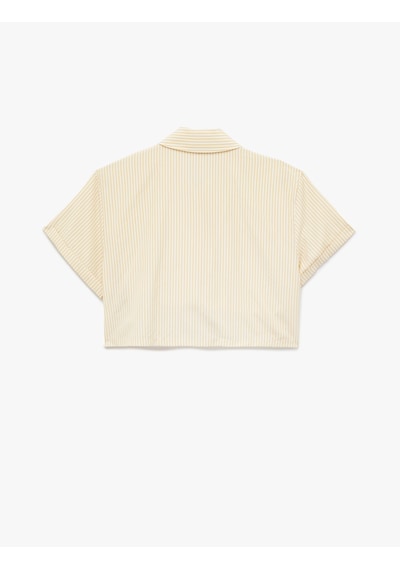 Koton Regular Fit Kısa Kollu Çizgili Crop Poplin Gömlek Sarı Çizgili 5sak60441pw