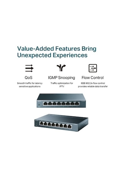 8 Port 10-100-1000 Mbps Switch, Çelik Gövde İle Dayanıklı Tasarım