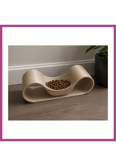 Gees Global 3d Baskı Dalgalı Formlu Mama Kabı Kedi Ve Köpek Yemek Kabı Modern Eğimli Mama Kabı - Bej Gbzs