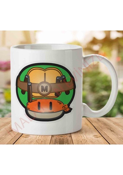 Super Mario Mushroom Michelangelo Teenage Mutant Ninja Turtles Iki Tarafı Baskılı Kupa Bardak Çok Renkli