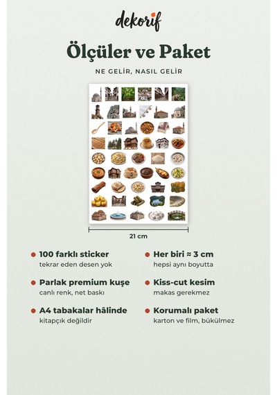 Bolu Sticker Seti 100 Adet - Göynük Evleri Yedigöller Mengen Pilavı Gerçekçi Ajanda Journal Çıkartma Çok Renkli