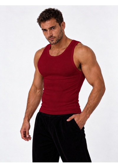 We&me Erkek Halter Yaka Slimfit Sporcu Likralı Atlet Bordo