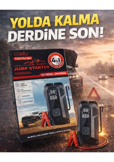 4in1 Akü Takviye Cihazı 16.000mah Akım Korumalı + Lastik Şişirme + Fener + Powerbank