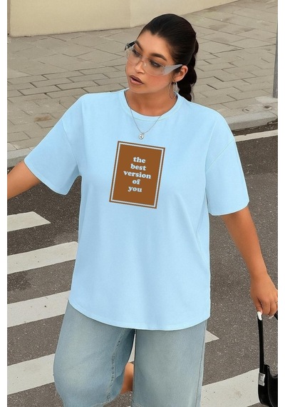 Benroma Büyük Beden The Best Baskılı Unisex Tişört Bebe Mavisi