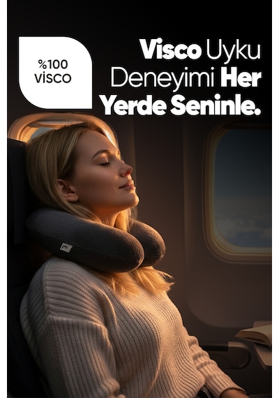 Ortopedik Seyahat Yastığı - Visco Seyahat Boyun Yastığı - Ortopedik Boyunluk Antrasit Beyaz