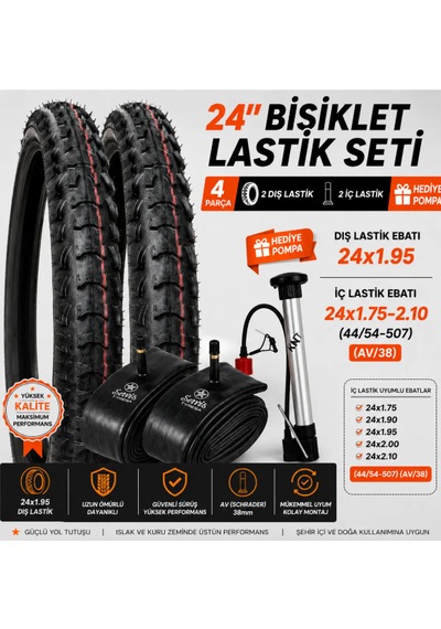 24x1.95 Bisiklet Dış Lastik Ve 24x1.75-2.10 İç Lastik Seti 2 Dış + 2 İç Lastik Av38