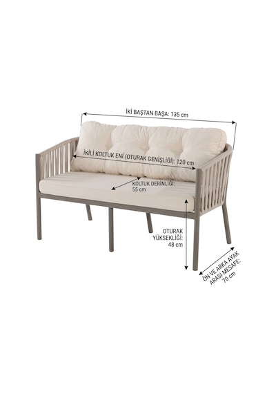 Galata 2+1+1+masa 70 120 Bahçe Balkon Mutfak Takımı,gri Gri