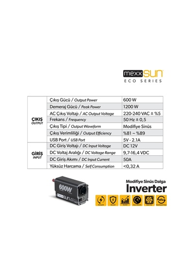 Mexxsun 12v 600w Modifiye Sinüs İnverter