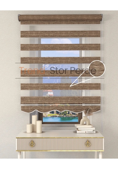 Kahve Etek Dilimli Zebra Stor Güneşlik Perde Kırık Kahve