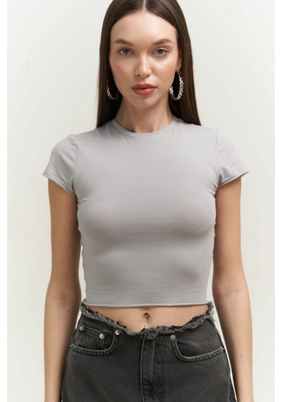 Mai Collection 2736 - El Amor Gri Penye Crop Gri - Mor