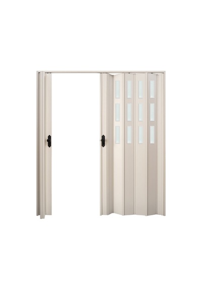 Faran Dekorasyon 170 x 215 Beyaz Renk Camlı Çift Açılım Pvc Akordiyon Kapı - FRNAKMODEL-0-153