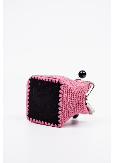 Fabric Craft Bag Bozuk Para Cüzdanı Merserize Pamuk Klipsli Örgü Gül Kurusu