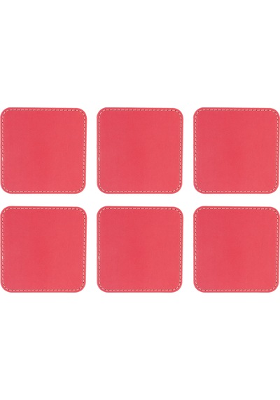 Bardak Altlığı,6 Lı Set,masaüstü Kare Cup Coaster,vegan Suni Deri,11x11 Cm.,fuşya