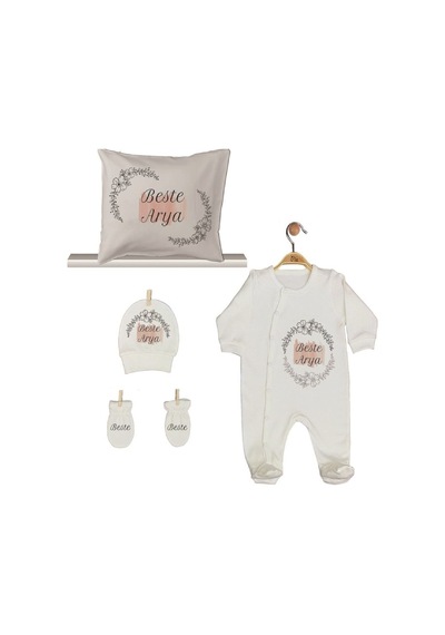 Pia Baby Gl 1908-04 İsme Özel Yastık Tulum Set Krem