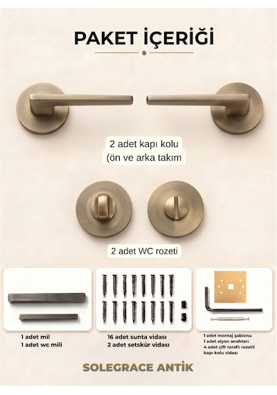 Solegrace Antik Yuvarlak Rozetli Kapı Kolu Lüks Wc Kapı Kolu