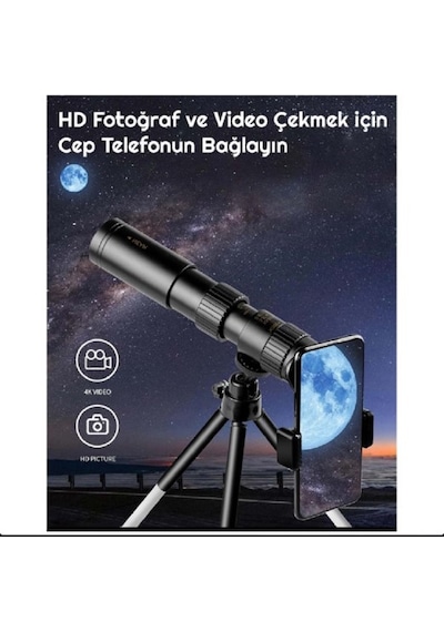 Yenilzd 10-300x40mm Monoküler Teleskop-evrensel Telefon Klipsi-tr Siyah