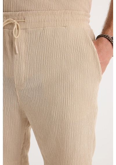 Tudors Erkek Slim Fit Dar Kesim Apaş Yaka Beli Bağcıklı Bej Gömlek Şort Takım-37574 Bej
