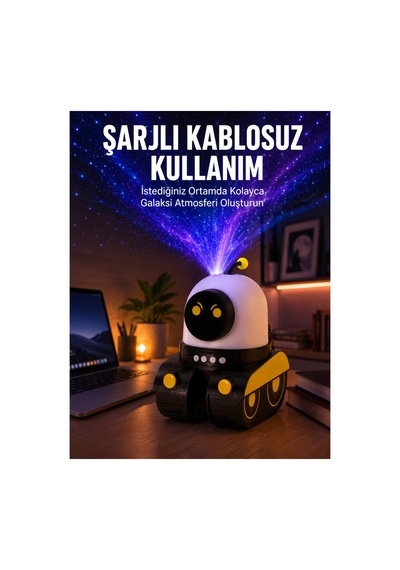 Kullanışlı Robot Tasarımlı Bluetooth Hoparlörlü Yıldızlı Gökyüzü Projektör Yeni Nesil Çok Renkli