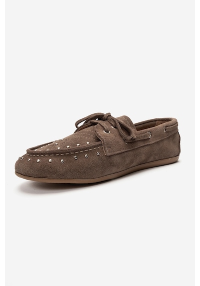 Luvishoes Cuesta Vizon Süet Hakiki Deri Troklu Bağcıklı Kadın Loafer Ayakkabı