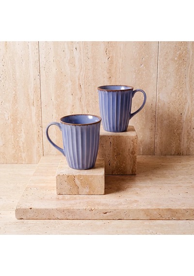 Güral Mavi Rölyef Desenli 2li Porselen Mug Seti Diğer