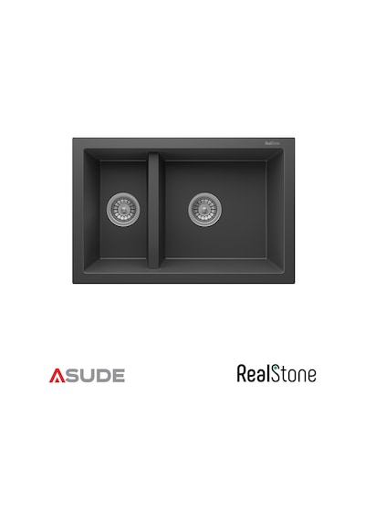 Realstone P018 Bergama 1.5 Göz Granit Evye 700 460 Mm Antrasit Siyah
