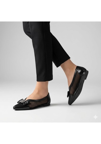 Kindep Shoes Papyon Detaylı Günlük Kadın Babet Siyah