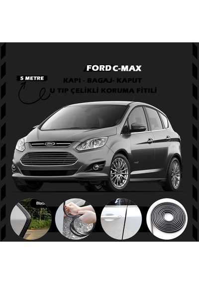 Ford C-max Oto Araç Kapı Koruma Fitili 5 Metre Parlak Siyah Renk
