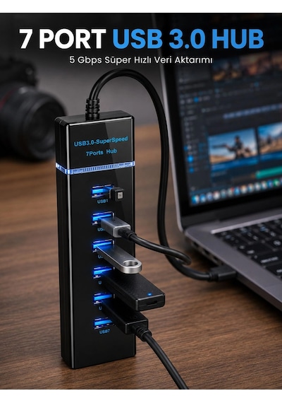 Mey İthalat 7 Port Usb 3.0 Çoklayıcı Hub 5gbps Veri Aktarım Adaptörü Diğer