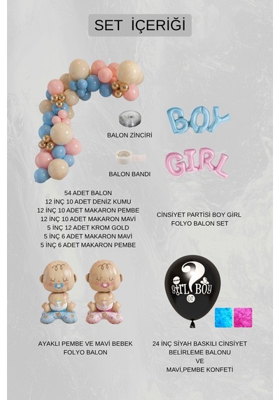 Cinsiyet Belirleme Parti Seti Boy Girl Temalı Konsept 5 Pembe-mavi