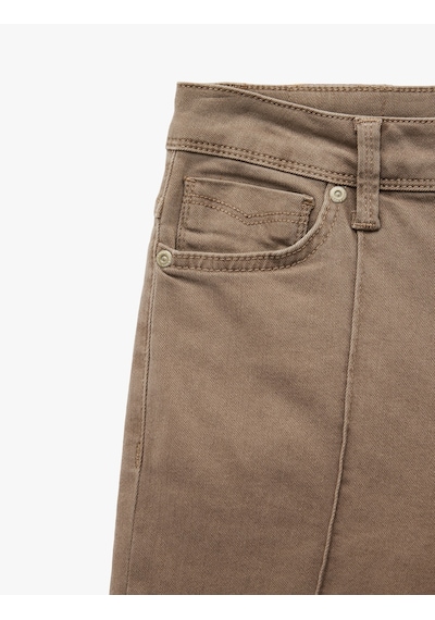 Koton Slim Fit Normal Bel Cep Detaylı Nervürlü İspanyol Paça Pantolon - Flare Jeans Kahverengi 6wal40064mw Kahve