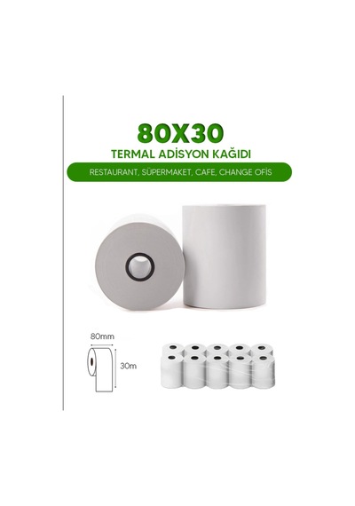80x30 50 Adisyon Rulosu Adisyon Kağıdı Termal Pos Kağıdı 5 Paket