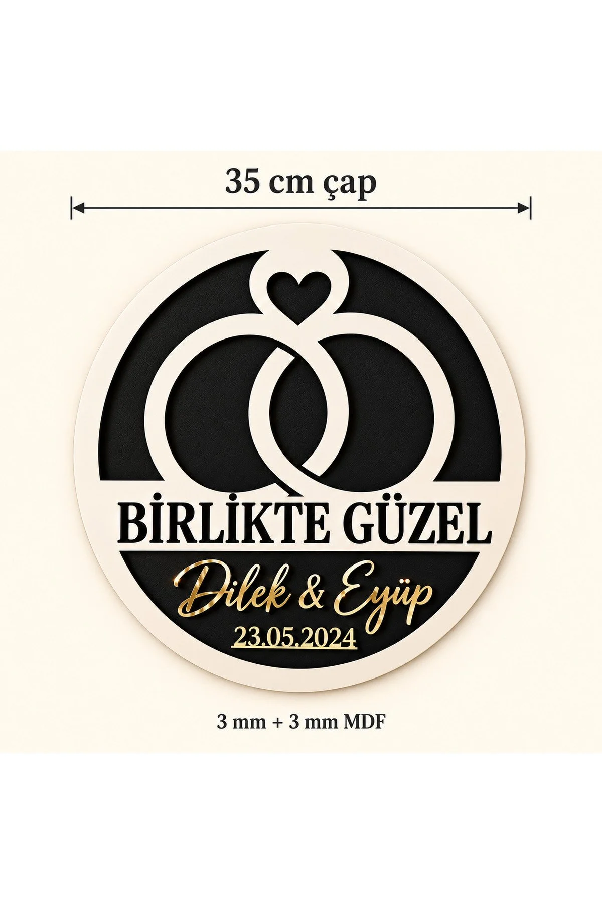 Kişiye Özel İsimli Ve Tarihli Yuvarlak Mdf Duvar Dekoru Gold Mirror Pleksi Düğün Ve Yıl Dönümü Hediyesi