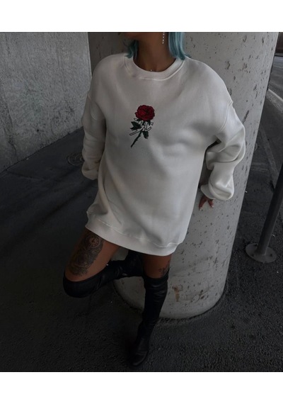Etiler Collection Oversize Üç İplik Bisiklet Yaka Baskılı Sweatshirt - Beyaz