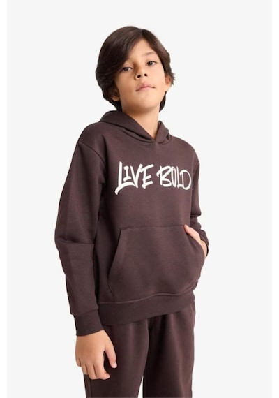Defacto Kapüşonlu Baskılı İçi Yumuşak Tüylü Sweatshirt Erkek Çocuk E9598A825AU Kahve