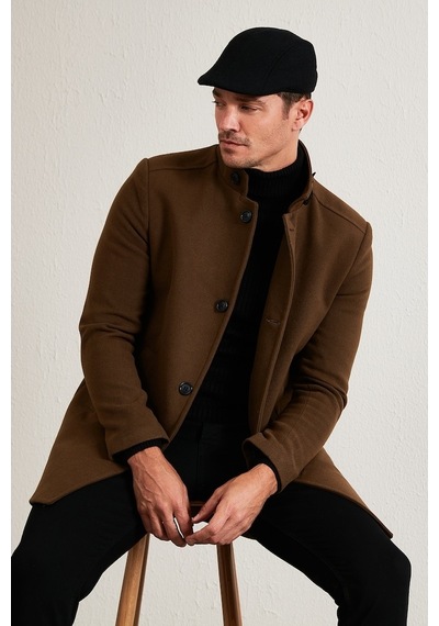 Buratti Slim Fit Düğmeli Dik Yaka Kaşe Erkek Kaban 5840099 Taba