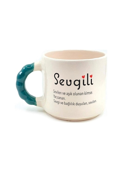 Sevgili Baskılı Yeşil Kulplu Boncuk Kupa