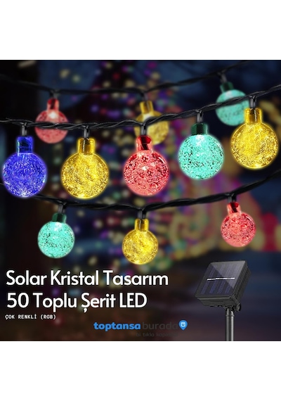 Technosmart 50 Ledli Rgb Işık 8 Modlu Solar Kristal Top Bahçe Aydınlatma Dekorasyon Güneş Enerjili