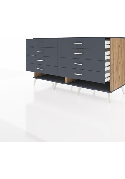 Kronos Konsol 8 Çekmeceli 176x59x99 Çam-antrasit Çam-antrasit