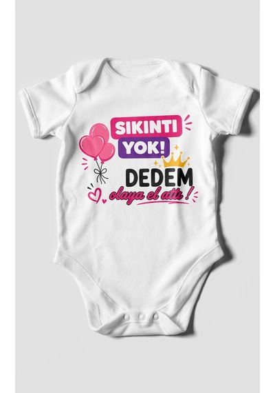Morivokids Sıkıntı Yok Dedem Konuya El Attı Kısa Kollu Bebek Body %100 Pamuk Beyaz