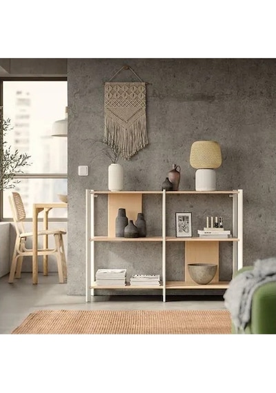 Ikea Jattesta Açık Raf Ünitesi, Beyaz-bambu 120x85 Cm Bambu - Beyaz