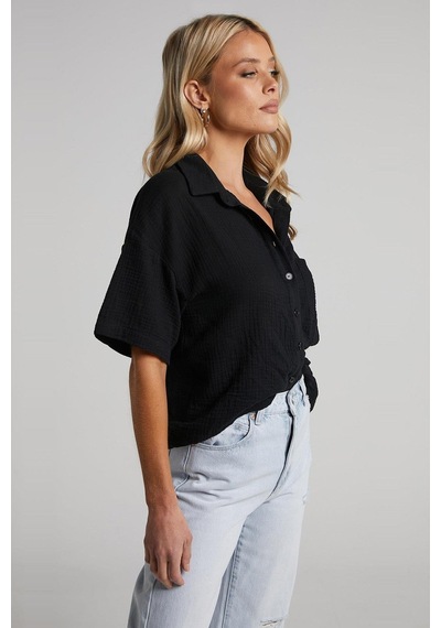 Madmext Siyah Muslin Kumaş Basic Kadın Gömlek Mg1784-siyah Siyah