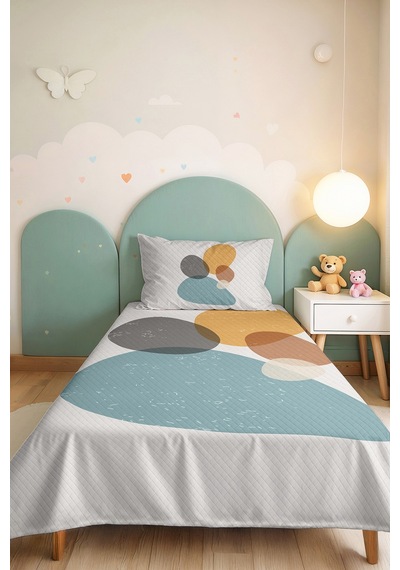 Geometrik Mavi Modern Genç Odası Tek Kişilik Pike Takımı-hardal Gri 160x220 Cm Kapitone Yatak Örtüsü Bordo
