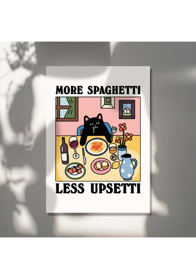 Daha Fazla Spagetti Daha Az Pişmanlık Siyah Kedi Baskısı, Retro Lokanta Posteri