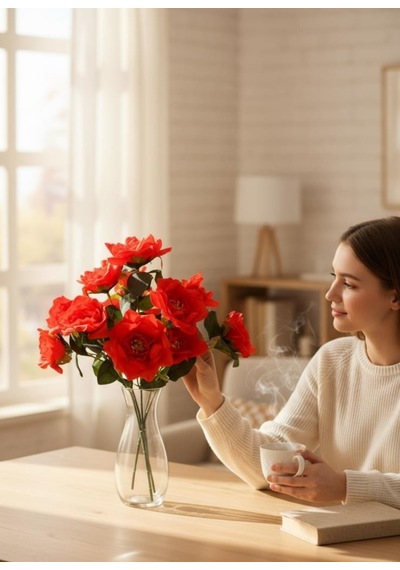 Yapay Çiçek Kırmızı 10lu Gül Demeti 40 30cm Kırmızı